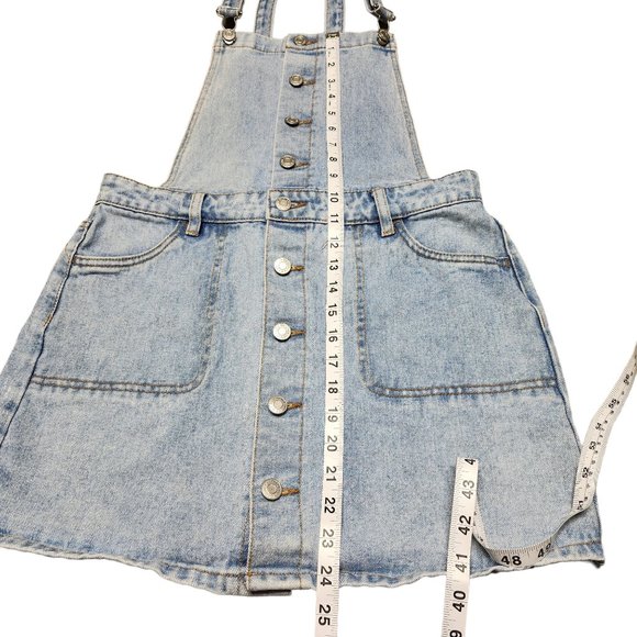 PacSun Blue Denim Overall Mini Skirt Dress Medium Buttons Down - Picture 10 of 11